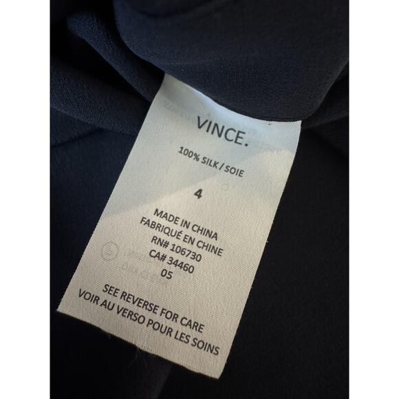 Vince Blouse Womens 4 Navy 100% Silk Long Sleeve Button Front Tunic Top - Picture 4 of 12